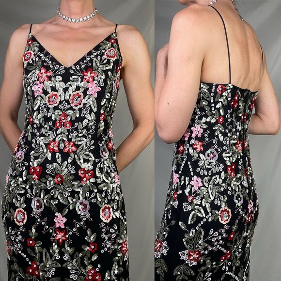 New Adrianna Papell beaded sequin floral gown maxi slip dress formal long prom - Picture 13 of 15